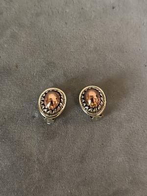 Barse Sterling Silver & Copper Oval Clip On Earrings