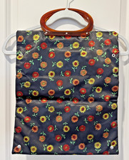 Vintage 1960s Floral Folding Tote Bag Lucite Handles Mod Snap Travel Purse