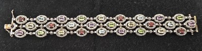 Vintage Ross Simons Sterling & 18k Vermeil Bracelet Multistone Rainbow Tennis 