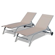 Set of 2 Outdoor Chaise Lounge Chairs with 5 Adjustable Positions Wheels