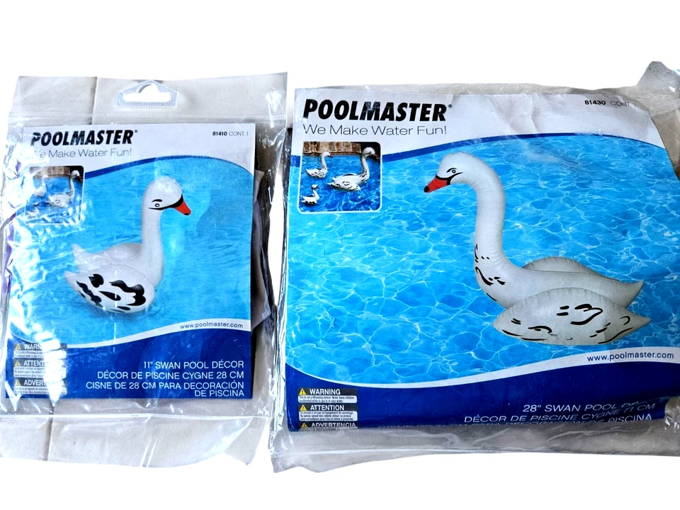 Pair of Poolmaster Inflatable Swans Pool Décor 28" & 11" Float Toys - Image 2 of 4