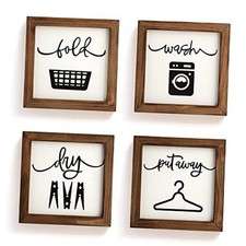 Laundry Room Decor for Wall Farmhouse Signs Set of 4 Wash Dry White  Brown