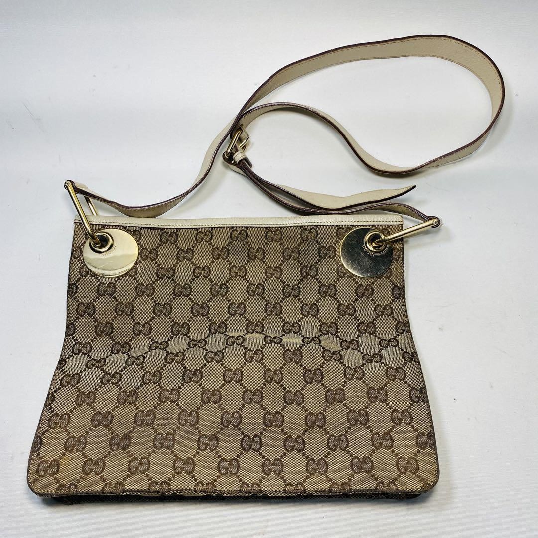 GUCCI GG Canvas Shoulder Bag with 3-Step Adjustable Strap in White DDU