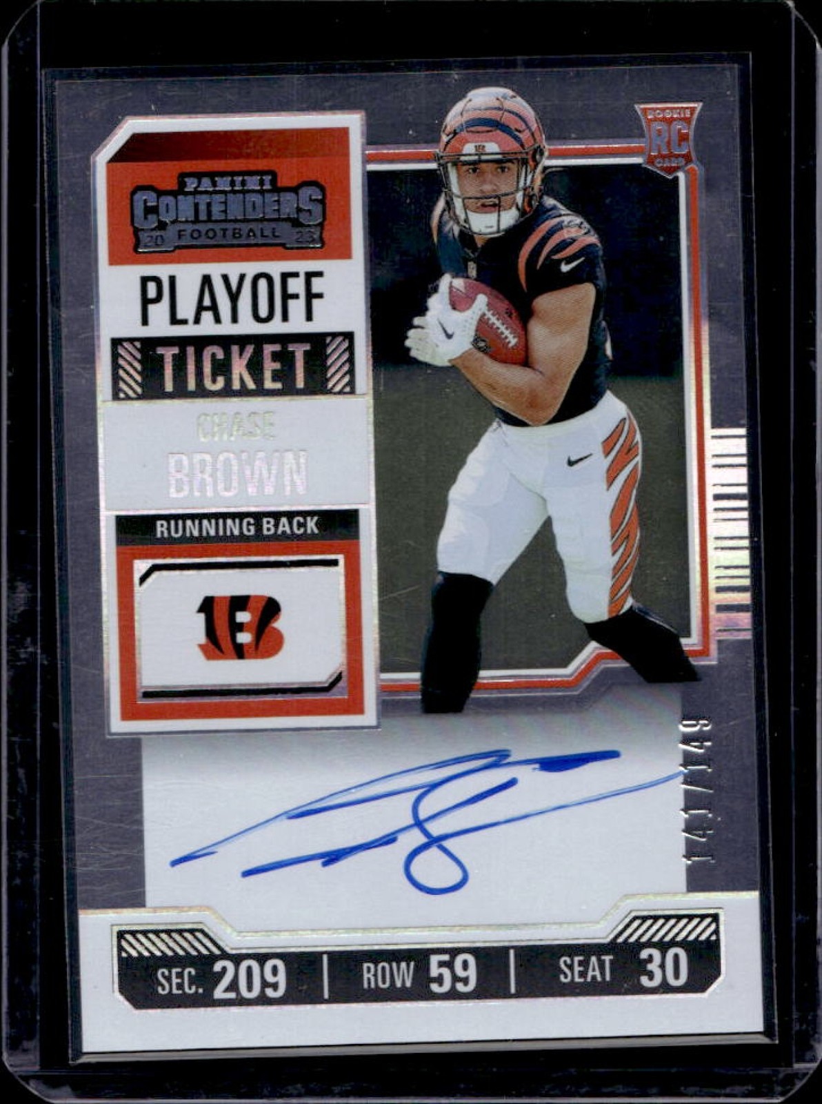 2023 Contenders Chase Brown Playoff Ticket Rookie Auto RC #141/149 Bengals
