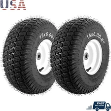 15x6.00-6 Lawn Mower Tires Heavy Duty Flat Free All Terrain Replacement Wheels