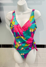 Vintage 80  s Oscar de la Renta One Piece Swimsuit Tropical Size 14