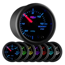 GlowShift 52mm Black 7 Color 15 PSI Turbo Boost / Vacuum Gauge