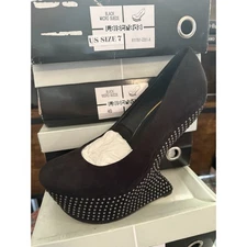 LA STRADA BLACK SUEDE MYSTIQUE WEGE BLING GAGA HEELS US Size 7