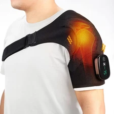 Cordless Heated Shoulder Brace with Vibration for Pain Relief and Massage