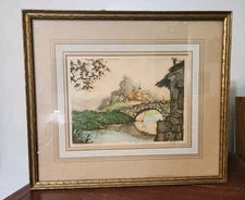 Antique Camilla Lucas Boyer Framed Impressionist Landscape Etching - Paris