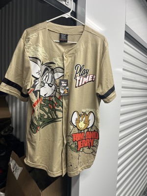 Tom and Jerry Shirt Mens Large Latte Beige Cartoon Graphic Play Time Jersey NWT