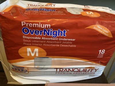 Tranquility Disposable Premium Overnight Underwear Medium 18 ct 34-38 inches!