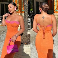 HOUSE OF CB 'Aiza' Flame Orange Maxi Dress NWOT size M A-C