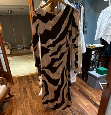 KAOS Black Beige Animal Print Italy Long Sleeve Midi Dress 40 PI1TZ035