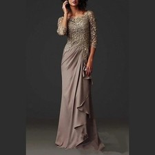 3/4 Sleeves Mother Of The Bride Dresses A-line Lace Beaded Plus Size Long Groom