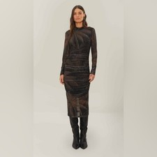 Farm Rio Black Golden Foliage Tulle Midi Dress. NWT. Size M