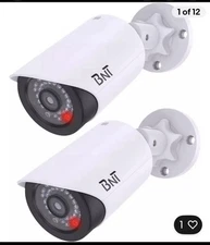 2 BNT Dummy Fake Security Cameras, with  Red LED Light