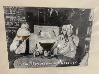 Two Guys Drinking Large Glass Of Beer Print (14 X11.5 )