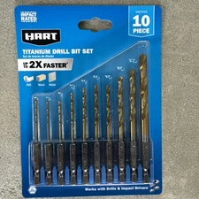 HART 10-PC  Titanium Drill Bit Set 135° Split Point Tip & 1/4" Hex Shank- New