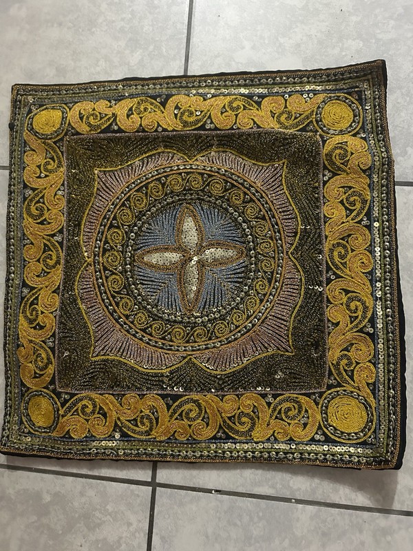 Pillow Cover 15x15  Multi Colors Of Gold, Yellow And Brown Beaded Design