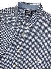 Chaps 3XLT XXXL Blue Wht Gingham Button Down Shirt Easy Care Pocket Short Sleeve