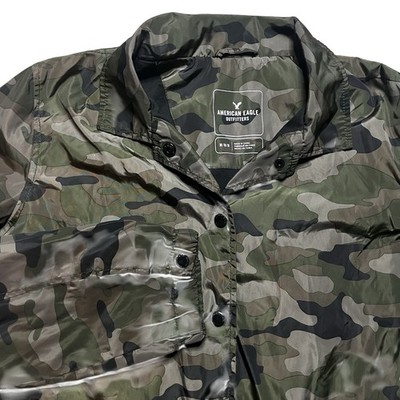American Eagle Camo Coaches Jacket Green Snap Front Mens Medium M