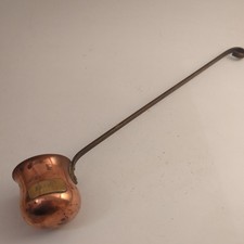 VINTAGE SPIRIT WARMER LADLES COPPER BRASS labelled BRANDY