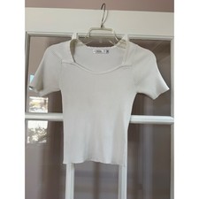 Knit Mix White Ribbed Fitted Short Sleeve Shirt