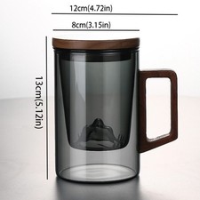 500ml Glass Cup Wooden Handle Heat Resistant Mug Tea Coffee Drinking Glasses