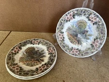 Set Of 3 Myott Factory Queens Thanksgiving Turkey Floral 8" Dessert Salad Plate