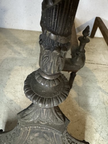 Antique VTG French Empire Style Brass Cast Iron Andirons Ornate Detailed Torch - Picture 4 of 14