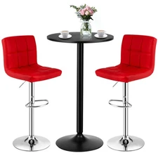 3PCS Pub Table Set 24" Round Bar Table & 2 Adjustable Bar Stools Red