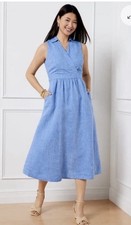 Talbots Sz 4 Faux Wrap Linen Shirtdress Resort Coastal Preppy Old Money Natural