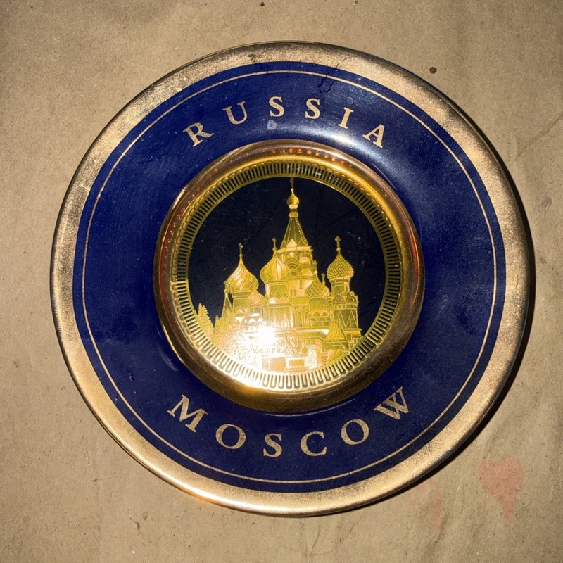 Russia, Moscow Plate 24K Gold Plated and Deep Blue Plate 6"