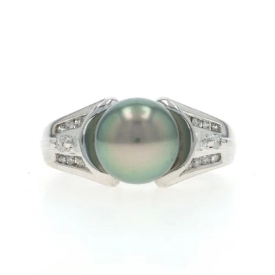 Bague En Diamant En Perle De Tahiti En Or Blanc - 14k .18ctw - Photo 1/4