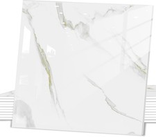 White w/ Gray Gold Veins 12x12in Peel Stick PVC Backsplash Tiles 10pcs