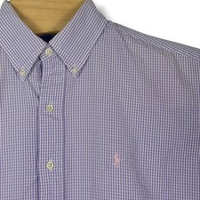VIntage Ralph Lauren Button Down Shirt Men Medium Purple Gingham Pony Preppy