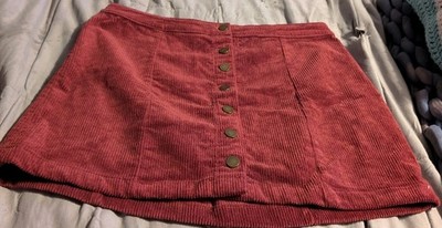  FOREVER 21 CORDUROY 7-BUTTON SKIRT MAROON WOMEN'S Sz 1X XL 16 In MINT  RARE 