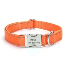 Personalized dog collar engraved custom ID Tag Name Number Nylon reflective S-XL