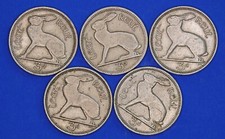 Collection of 5 Irish Threepences 3d coins, Hare, various dates [32130]