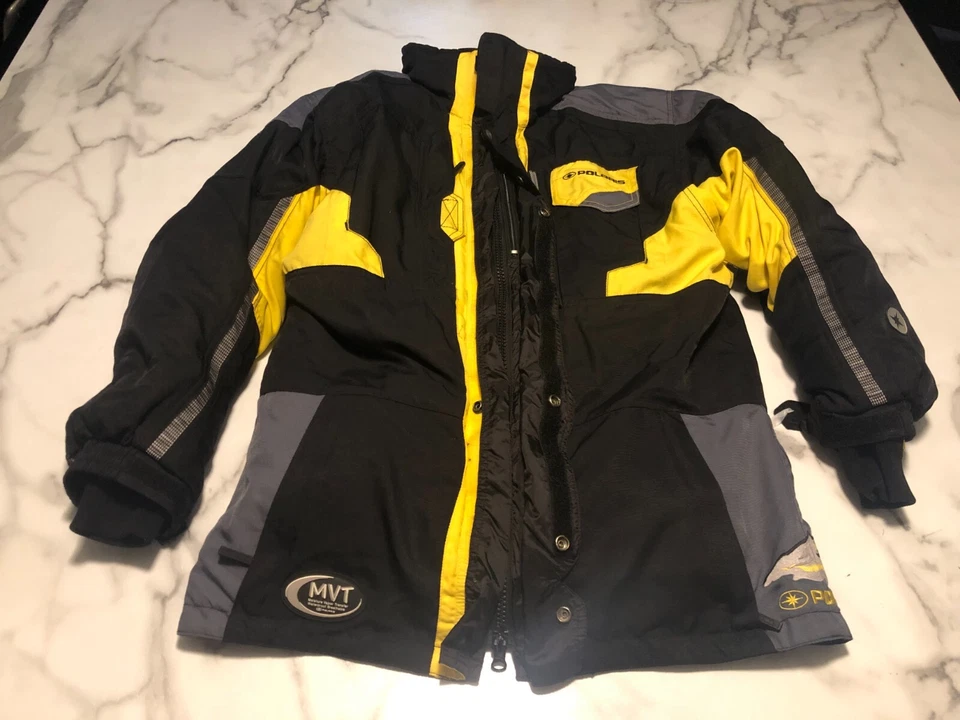 Abrigo Chaqueta Moto de Nieve Polaris 2 en 1 Para Hombre Mediano Negro Amarillo Cremallera Completa MVT Foto 2 de 4