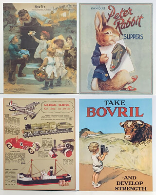 Peter Rabit, Bovril, New Tea, Blechspielzeug Werbilder von Robert Opie