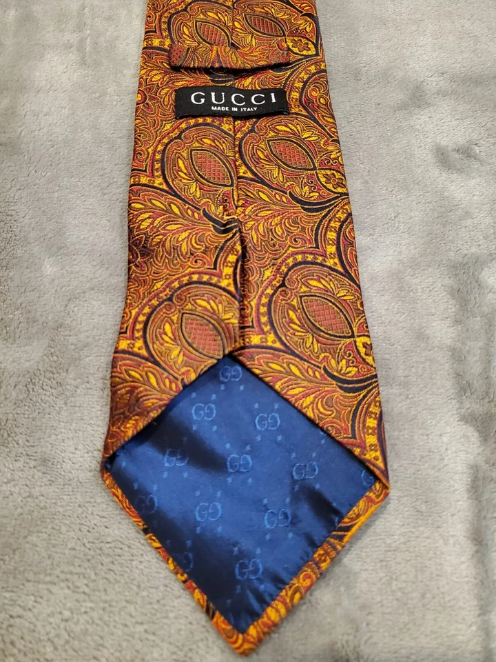 Corbata Gucci - Naranja Paisley - 100% Seda - Hecha en Italia Foto 2 de 3