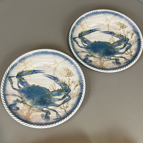 2 platos de cena de melamina cangrejo azul tema náutico playa por Cynthia Rowley - Imagen 1 de 8