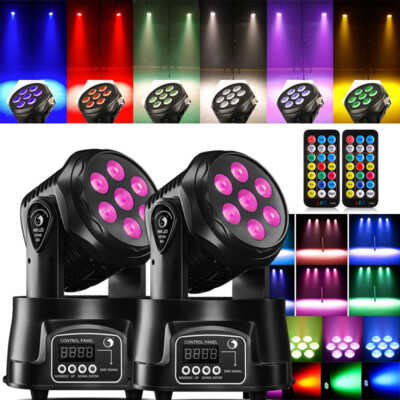 2Pack 4IN1 RGBW 7LED Moving Head Wash Stage Lighting KTV DJ Party Lights+Remote