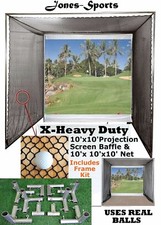 10'x10' Golf Impact Projection Screen/Baffle w/ 10'x10'x10' Net  Frame Corners