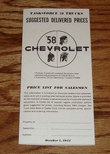 1958 Chevrolet Truck Task Force Suggested Delivered Prices Brochure 58 Chevy 1958 Chevrolet Truck Task Force Suggested Delivered Prices Brochure 58 Chevy