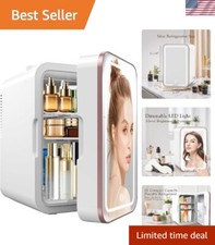 Elegant Skincare Fridge with Dimmable LED Mirror - 6L Compact Cooler & Warmer