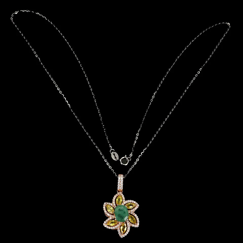 925 Sterling Silver Oval Emerald 9x7mm Sapphire Simulated Cz Necklace - Image 3 of 4