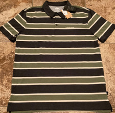 QUIKSILVER STRIPE LITE POLO SHIRT AQYKT03130  MENS L  GREEN CHARCOAL NWT